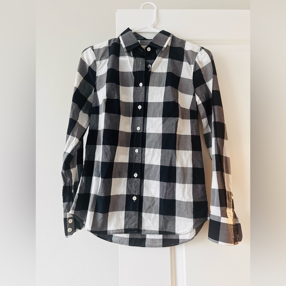 J. Crew Navy and White Plaid Shirt